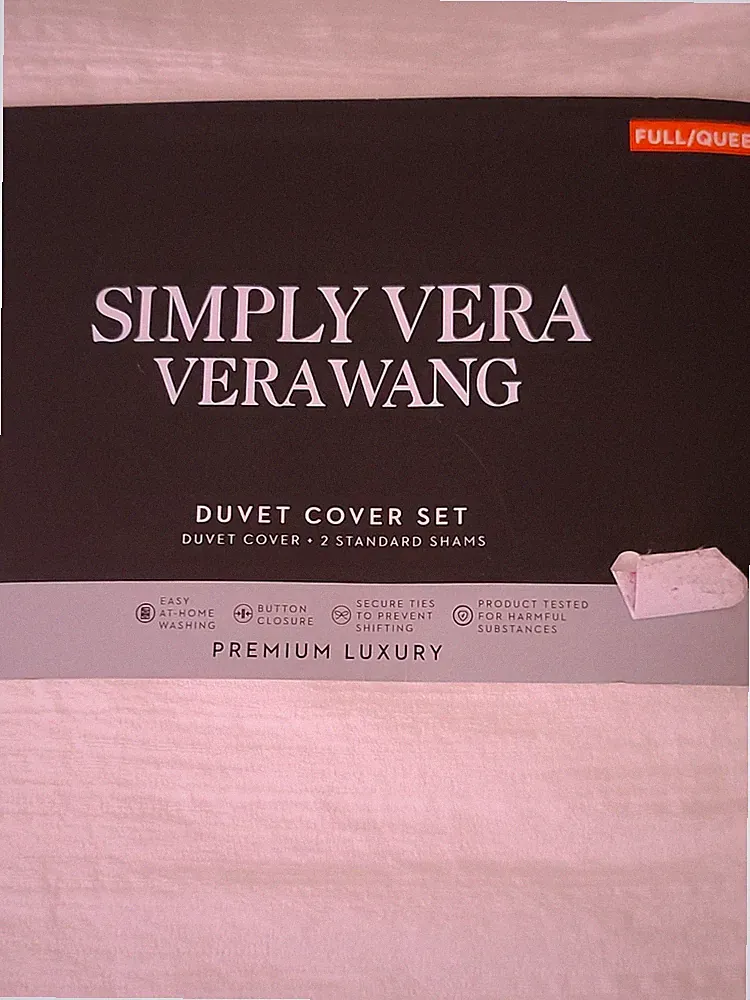 3pc Set 🌷 Pure White Contemporary Linear Textured VERA WANG QUEEN DUVET & Shams