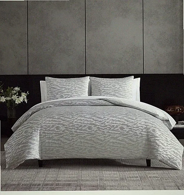 New Vera Wang Illusion Gray Jacquard King Duvet Cover Set 3 Pc