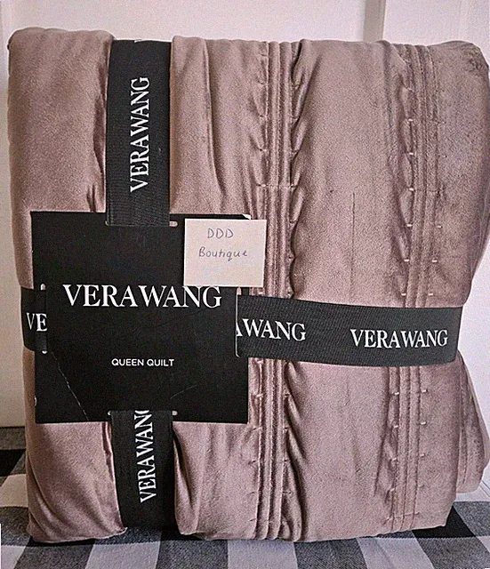 NEW! Vera Wang Linear Stitch QUEEN Quilt 92" x 96" Plum Brown