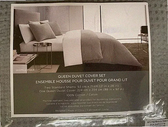 NWT Vera Wang Waffle Pique Queen Duvet Cover Set in Pewter Cotton New