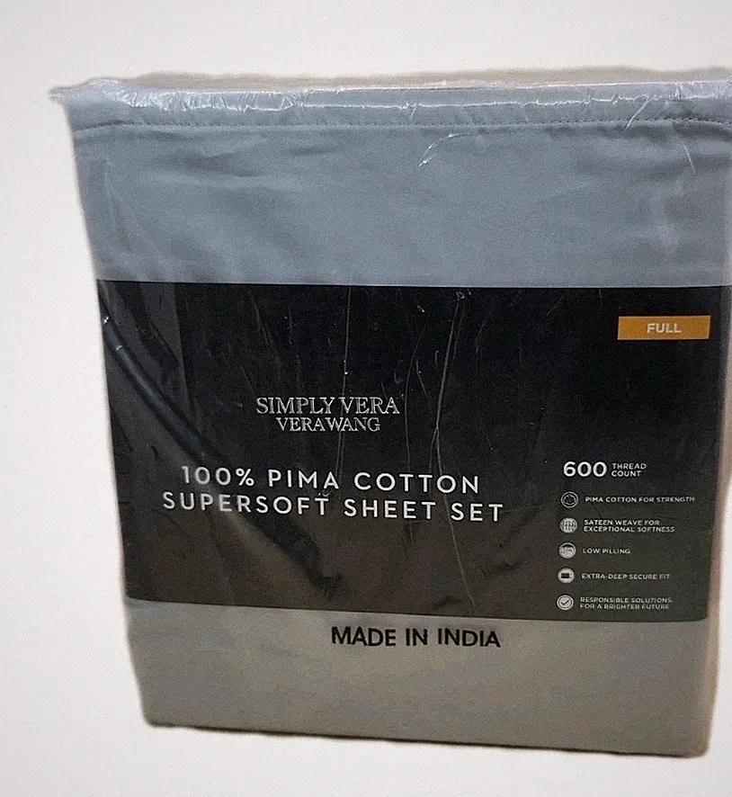 Simply Vera Vera Wang Pimma Cotton 600 TC Sheet Set w/Pillowcases Full Seaglass