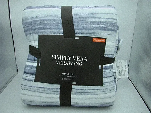 Simply Vera VeraWang Watercolor Stripe Printed Quilt Set Full/Queen+2 Shams NWT