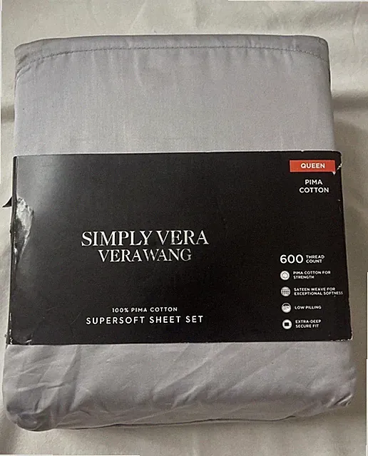 Simply Vera Wang 4 Pieces Sheet Set - Queen - Light Blue- 600TC