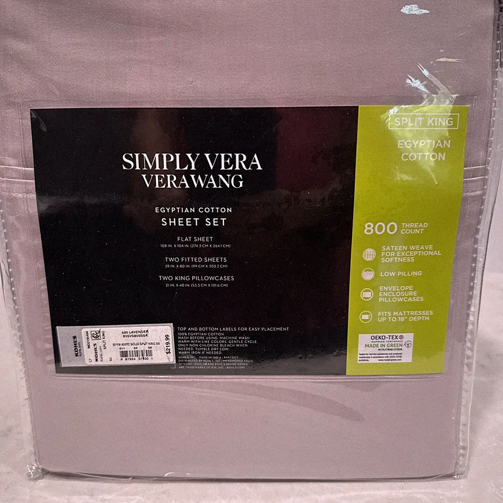 Simply Vera Wang 5-Piece KING 800 TC Egyptian Cotton Sheet LAVENDER