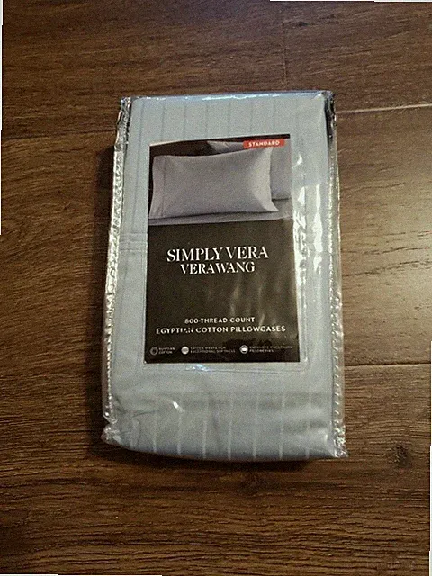 Simply Vera Wang 800 Thread Count Standard Pillowcase Set Slate Blue Stripe NEW