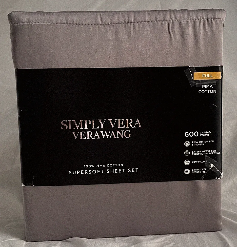 Simply Vera Wang Fill Sheet Set Plum Supersoft 600TC Pima Cotton Bedding New