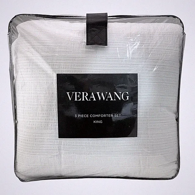 Vera Wang Bark Texture KING Comforter & Shams Set WHITE