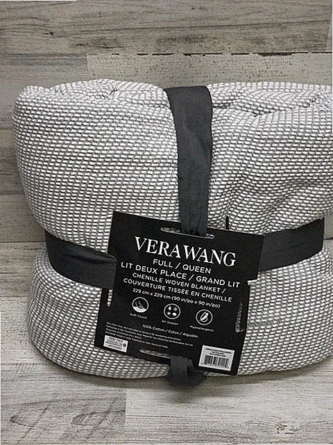 Vera Wang Chenille Pique Cotton Full / Queen Blanket Gray