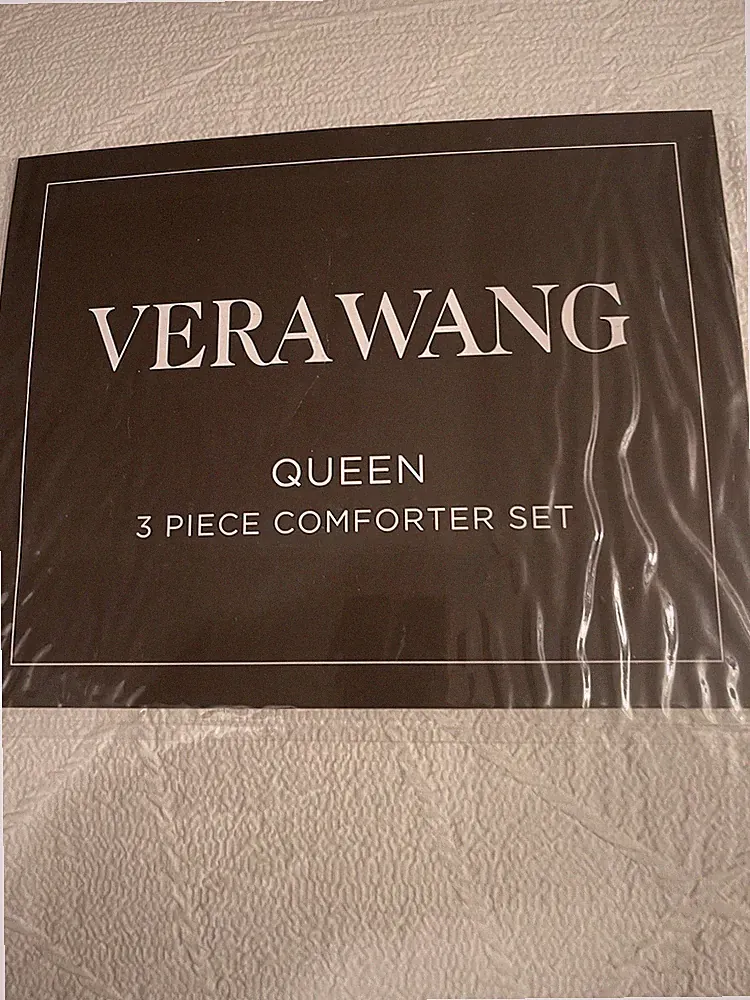 VERA WANG Comforter Set 96" x 92" Solid Color Queen Cotton Blend White (3-Pcs)