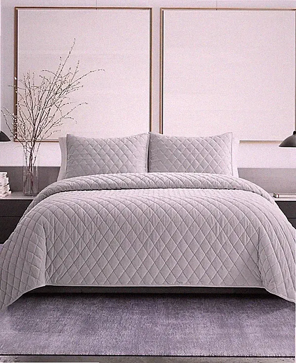 Vera Wang Diamond Velvet Reversible 3 Piece Quilt Set, King Bedding New