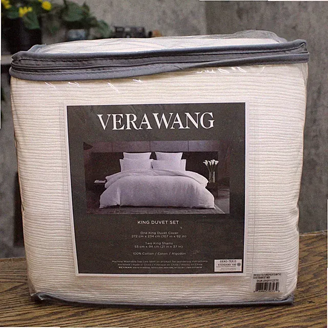 Vera Wang Duvet Cover Set Soft Cotton 3 Piece Textured Pleats White King