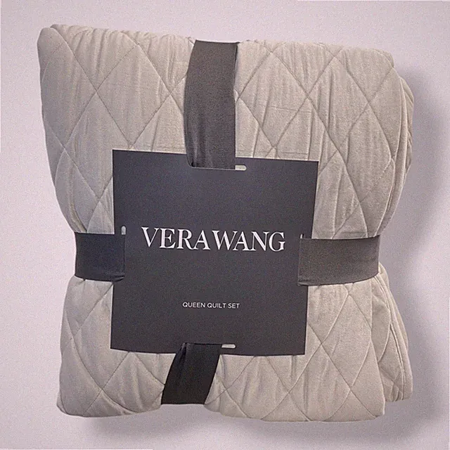 Vera Wang Gray Diamond Velvet 3-Piece Quilt Set, 'Queen' Size