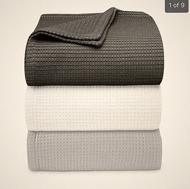 Vera Wang Queen Size Waffleweave 100% Cotton Blanket Bedding Grey White Charcoal