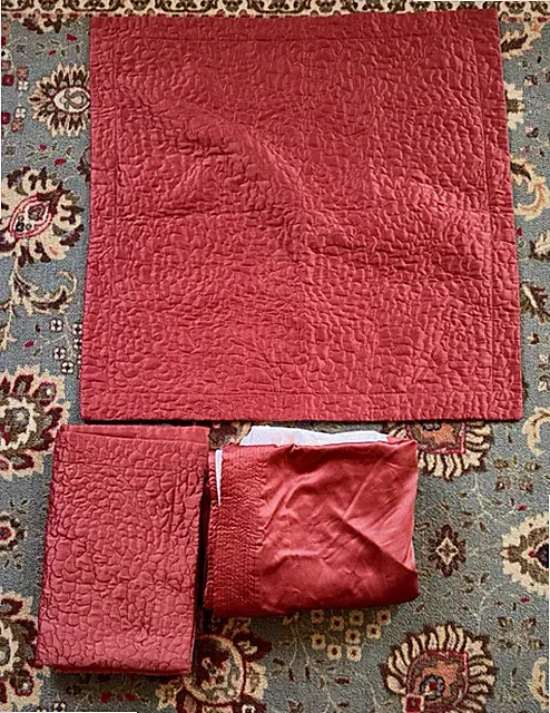 Vera wang Queen Bedskirt/ Two Euro Pillow Shams very good Condition. Copper