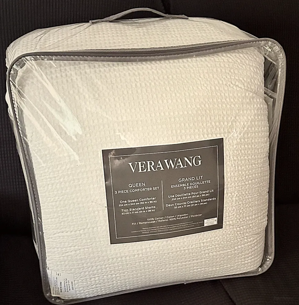 Vera Wang Queen Comforter Set 3 Piece White Cotton Soft Touch Solid Cozy