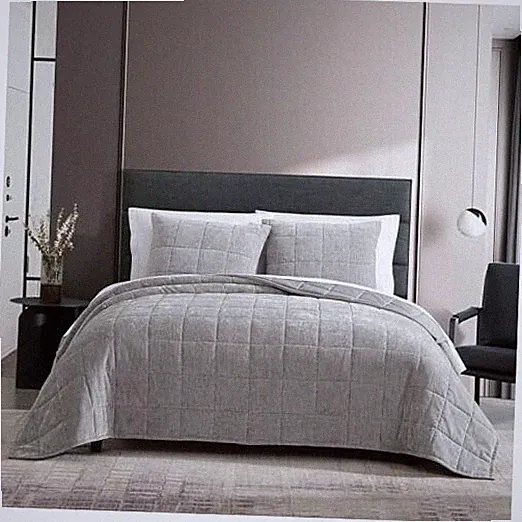 Vera Wang - Quilt Set, Super Soft Bedding Queen Chenille Box Solid Silver Grey