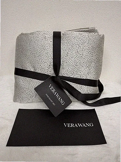 Vera Wang Speckled Satin Weave KING Duvet Cover + 2 King Shama Set Taupe