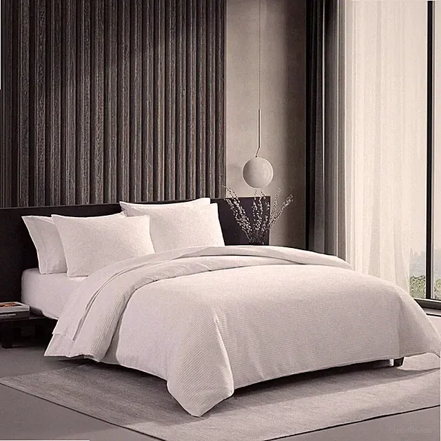 VERA WANG Waffle Pique Cotton 3 Piece Duvet Cover Set QUEEN White NEW