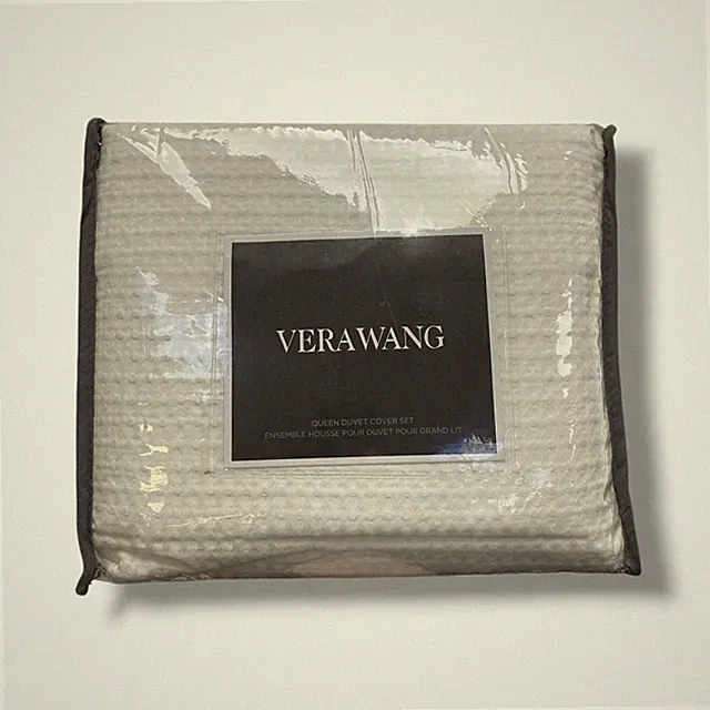 Vera Wang White Waffle Pique Cotton 3-Piece Duvet Cover Set, Queen